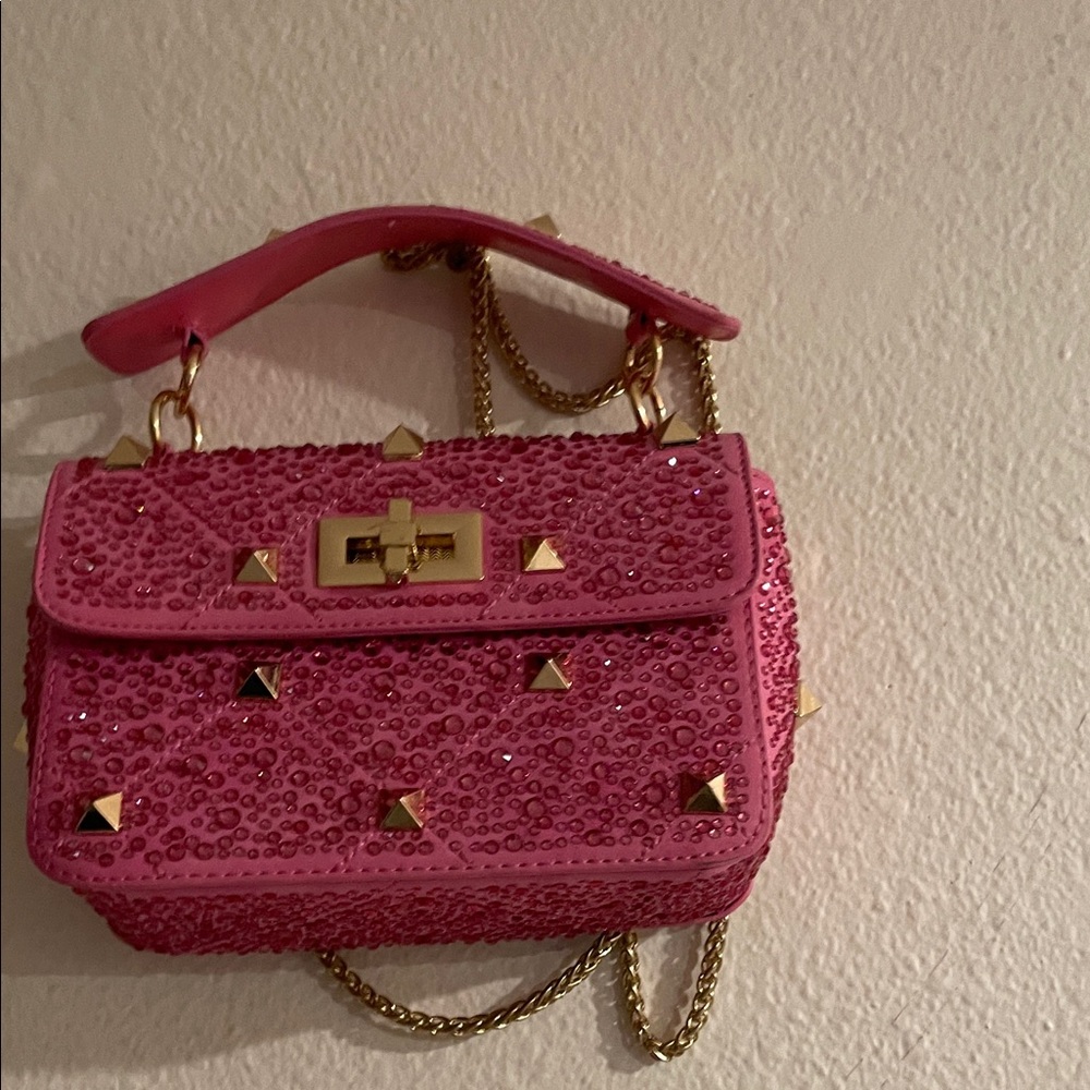 Chic Pink Studded Mini Bag with Gold Chain